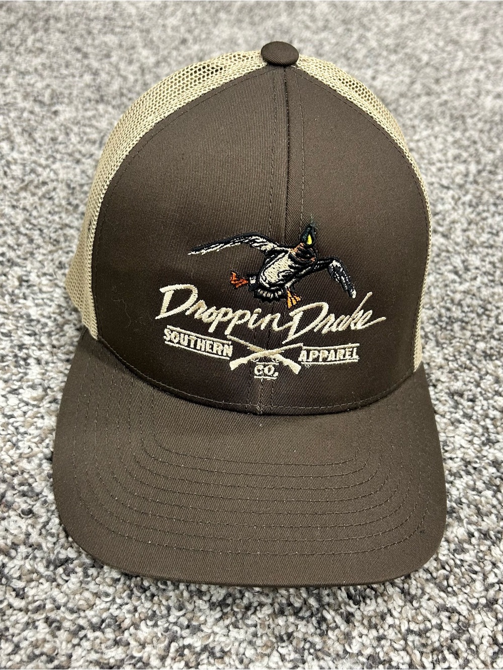 Droppin Drake Mallard Duck and Gun X Logo Mesh Back Trucker Hat